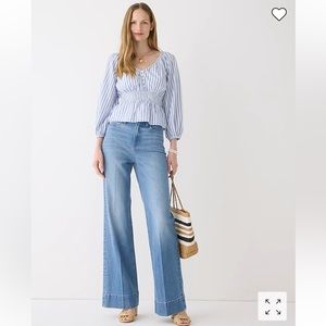 J Crew | V-neck smocked-waist top in stripe cotton lawn